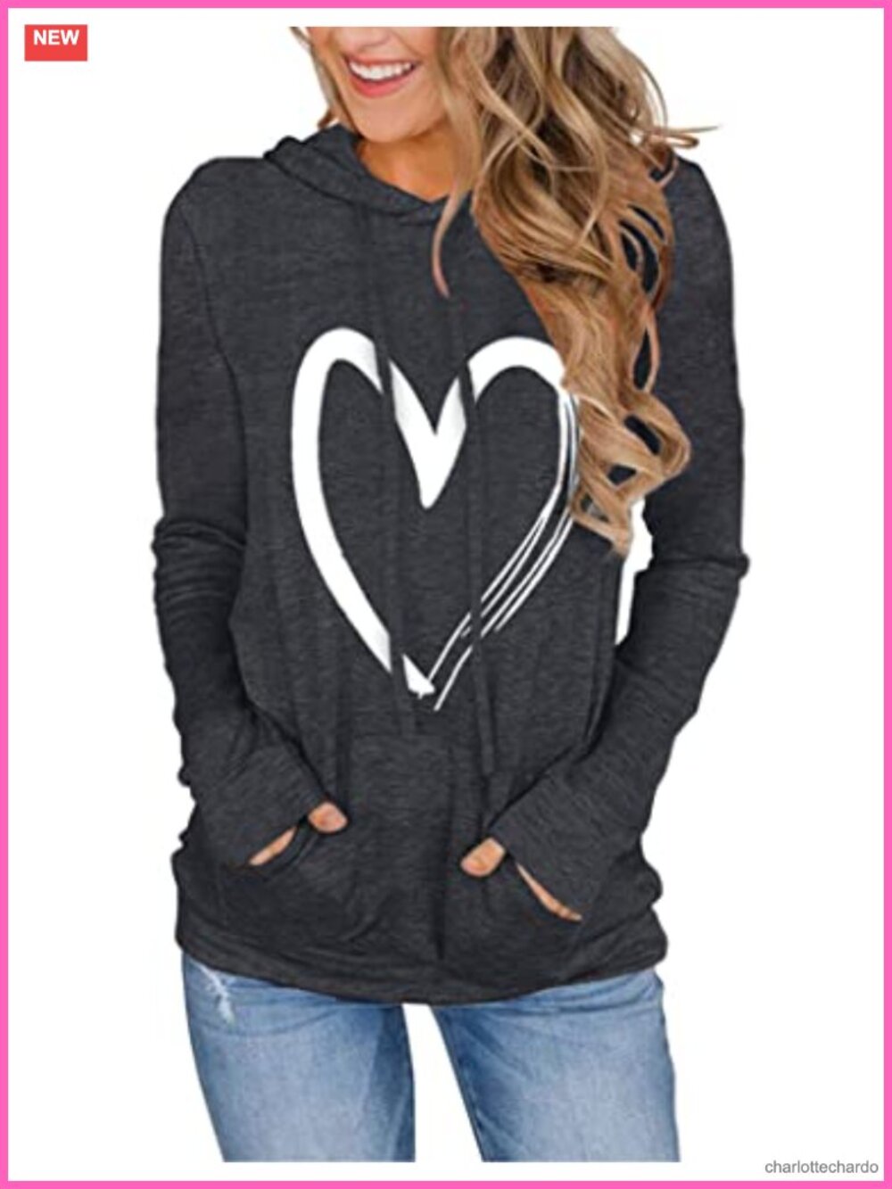 Women's Hooded Sweatshirt Pullover Heart Graphic Long Sleeve Top with Kangaroo